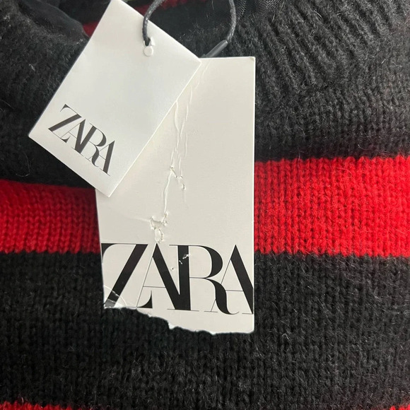 Zara Striped Sweater with Tulle Neck Red Black‎ Size Medium - Picture 11 of 12